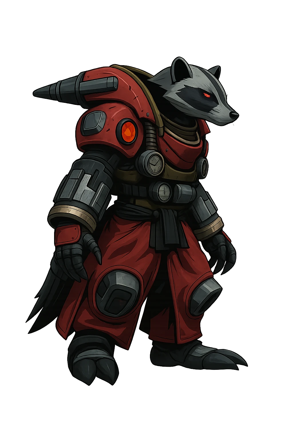 The Mujina mascot, an armored badger. Mujina is the Japanese word for the badger, a shape-shifter in folklore.